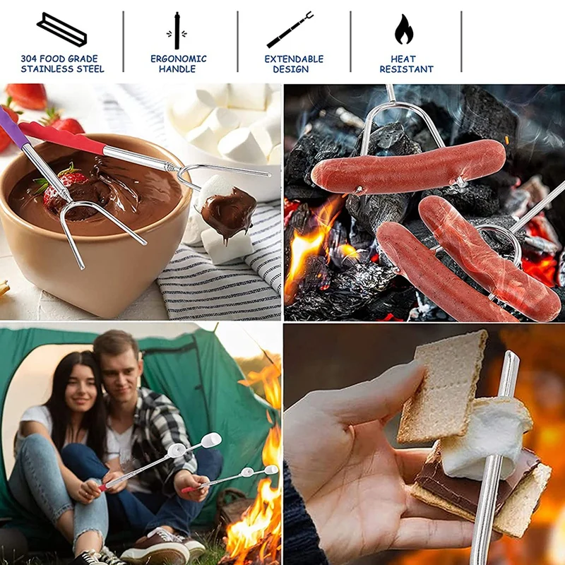 Палочки для запекания зефира набор из 4 раздвижных телескопических палочек