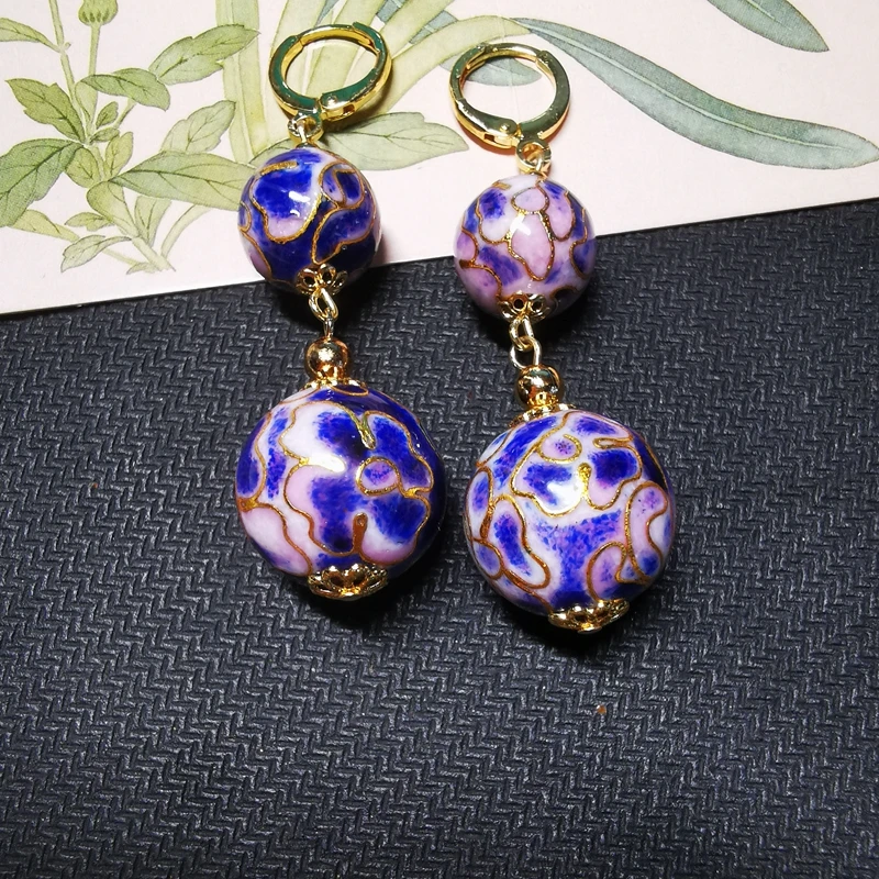 

Original Hand-Made Vintage Cloisonne Earrings Long Irregular Shape Retro Niche Creative Earrings Women's Party Jewelry Gift