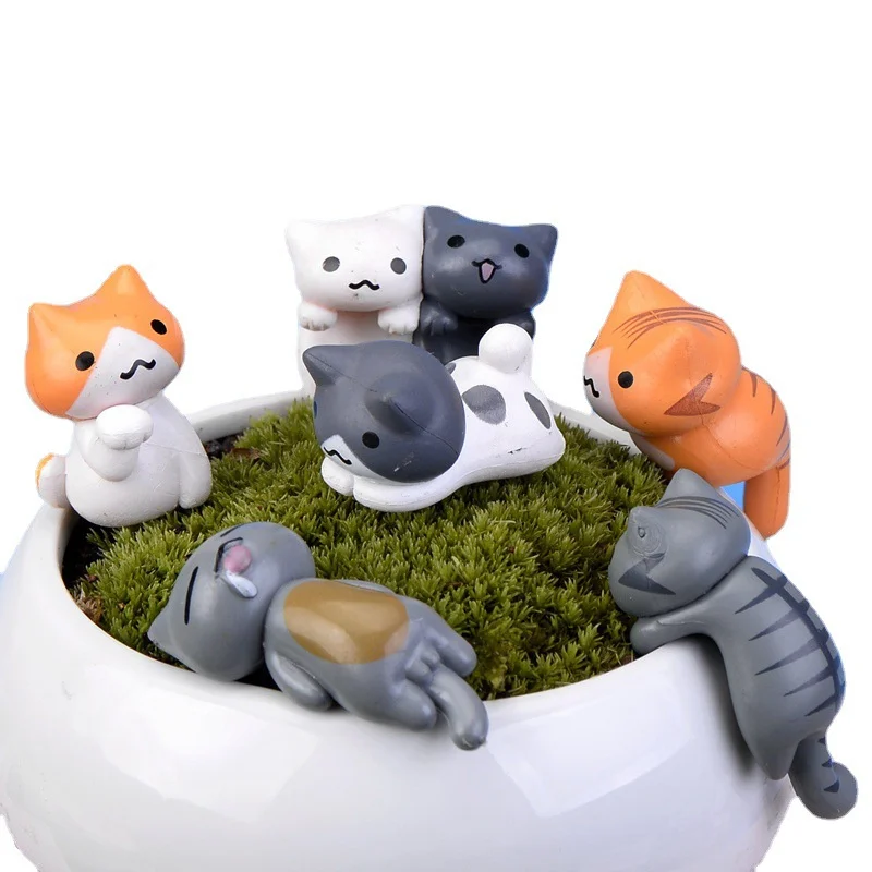 

6Pcs Mini Cats Figurines Micro Landscape Garden Moss Bonsai Ornaments DIY Crafts Miniatures Kittens Home Desktop Decoration Arts