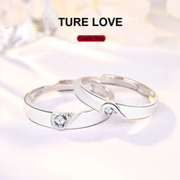 925 sterling silver wedding rings for men and women a pair of korean simple heart shaped zircon ring anniversary fine gift