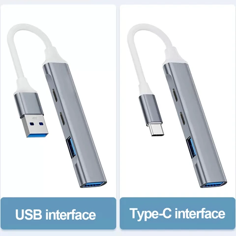 USB C Hub USB Hub 3.0 Док-станция типа C, алюминиевый USB-расширитель 4-в-1, с 3 портами USB и 1 портами USB C Распределитель USB