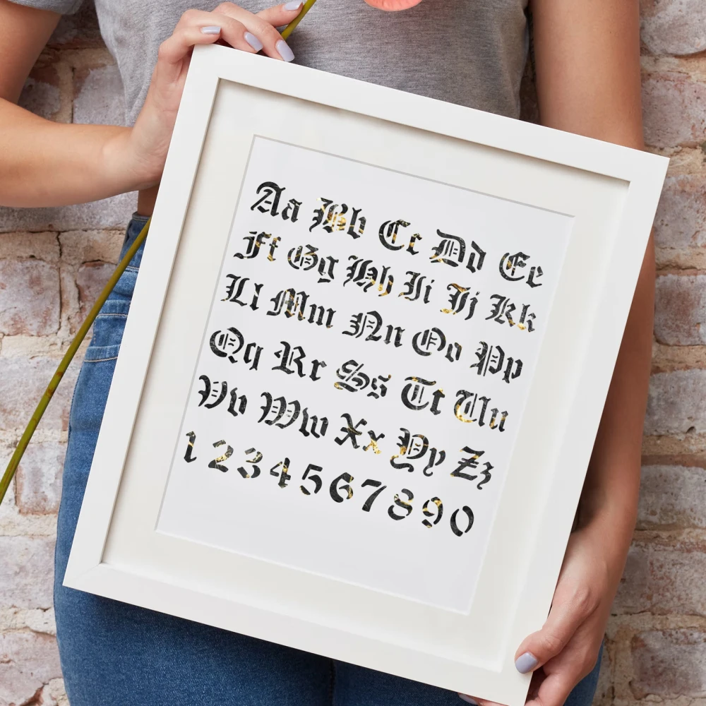 Matte Metal Letters Stencils Gothic A to Z Alphabet Number Stencil Template for Painting Wood Burning Leather Burning Engraving