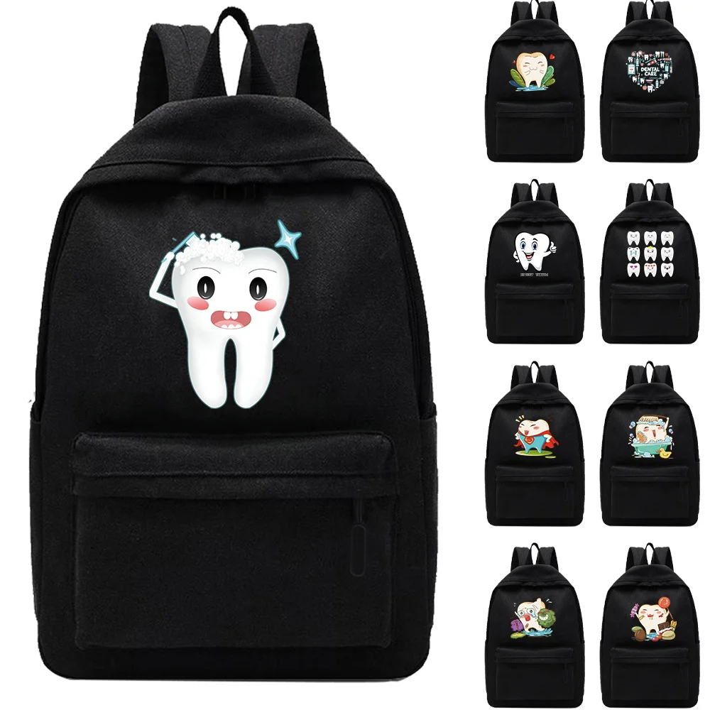 

Women Canvas School Backpack New Classic Teeth Print Travel Men Hiking Computer Black Laptop Backpack Bag Outdoor Sport Backpack
