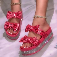 women crystal bowtie print slippers platform woman 2021 summer slide female comfort beach shoes ladies casual footwear plus size