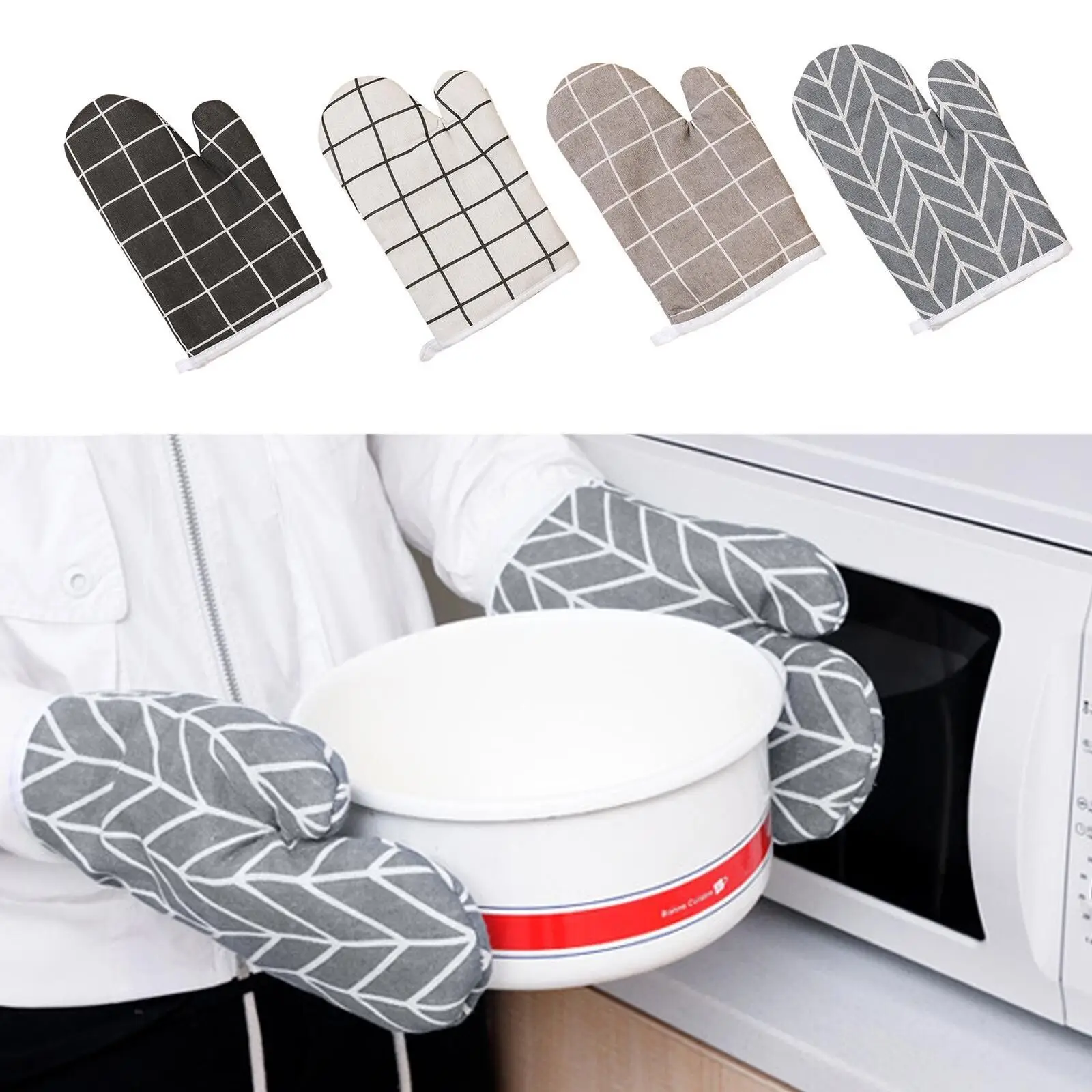 

Oven Mitts Heat-resistant Anti-scald Microwave Insulation Gloves Non-slip Heat-proof Cotton Gloves Pot Holder Protective Mitts