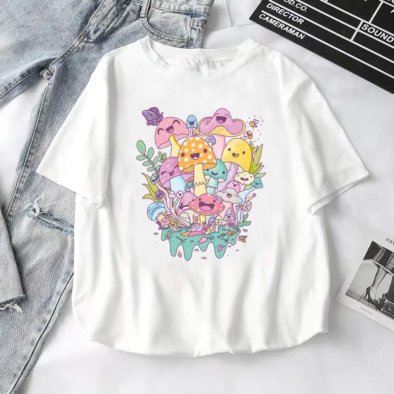 

Women Short Sleeve Ladies Cute Mushroon Tshir Fashion Cartoon Summer Graphic T Top Lady Print Tee Female Tshirts Clothes T-Shirt