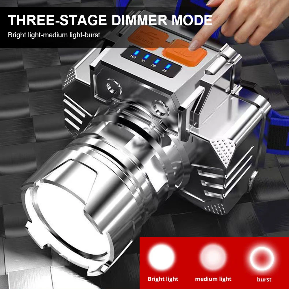 

Portable LED Head-mounted Flashlight Outdoor Waterproof Powerful Headlamp USB Rechargeable Camping Lantern with Power Display