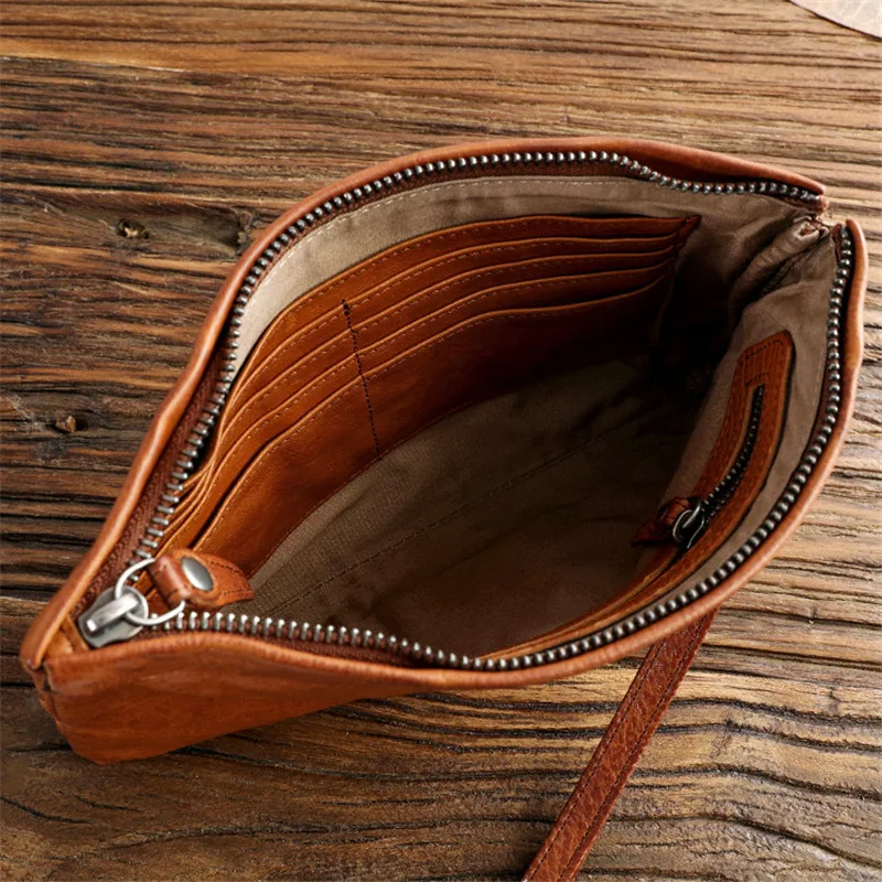 Fashion designer natural genuine leather ladies clutch bag vintage luxury natural real cowhide women large-capacity rivet wallet