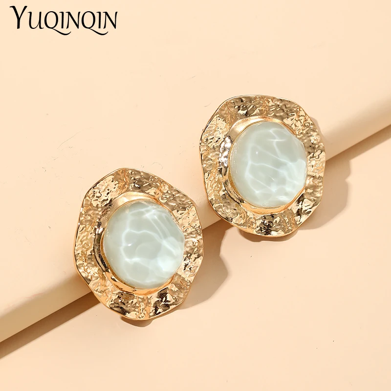 

Vintage Arcylic Stainless Steel Big Stud Earrings for Women 2022 Trend Big Korean Women's Earings Summer Retro Fashion Jewelry