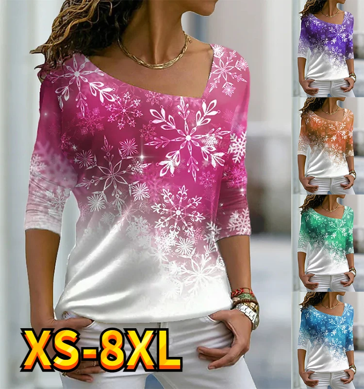 

Women's T shirt Tee Christmas Snowflake Print Sparkly Painting Long Sleeve Home Weekend Basic V Neck Regular Painting XS-8XL