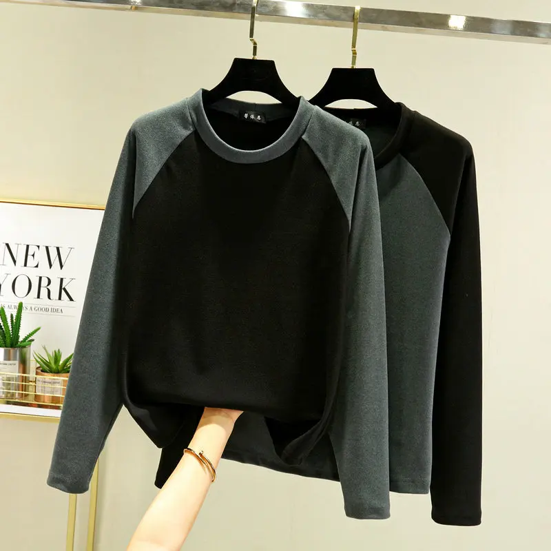 New Contrast Color Autumn Winter Warm Sleepwear Tops Long Sleeve 1 Piece Pajamas Pullover Sleep Shirt Night Wears For Women