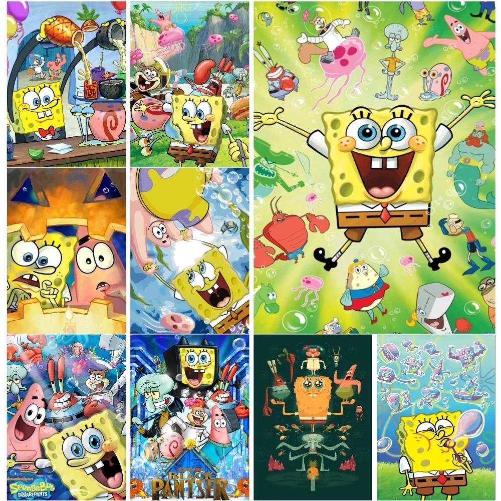 Квадратные брюки мультяшная губка и Bobs плакат с принтом декоративная живопись