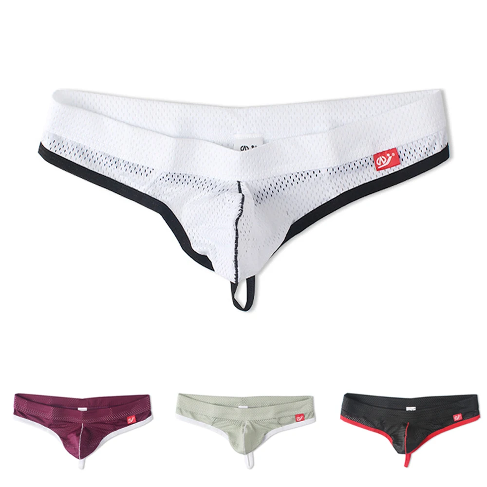 

Men Sexy Breathable Comfort Underwear Low Waist Mesh Bulge Pouch G-String Bikini Elastic Panties Underpants Solid T-back Thong
