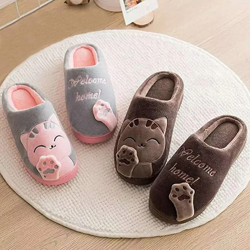 

2022 Women Winter Home Slippers Cartoon Cat Shoes Soft Winter Warm House Slippers Indoor Bedroom Lovers Couples Dropshipping
