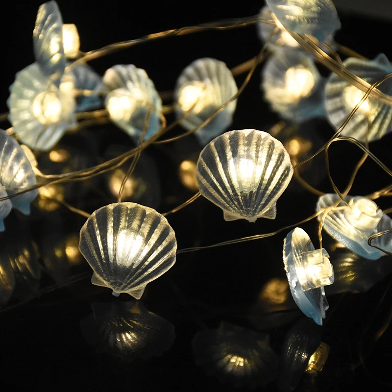 

2M 20LED Ocean Series Led String Lights Blue Seahorse White Golden Shell String Lamp Birthday Party Christmas Supplies