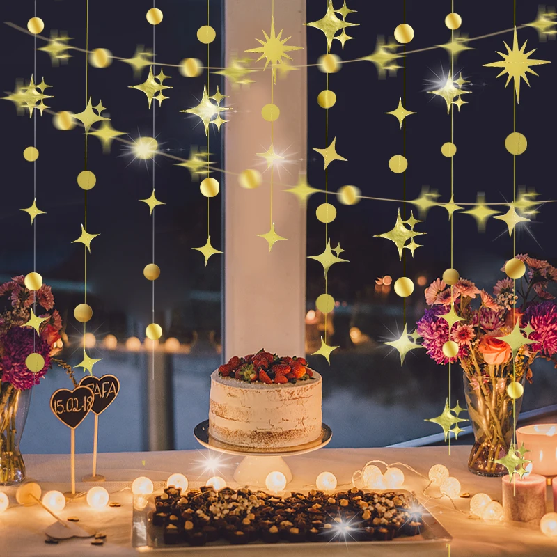 

Лазерная флэш-Бумажная гирлянда, серебряная, золотая звезда, круглая тянущаяся баннер, подвесное украшение, день рождения, свадьба, детский праздник, Товары для ванной