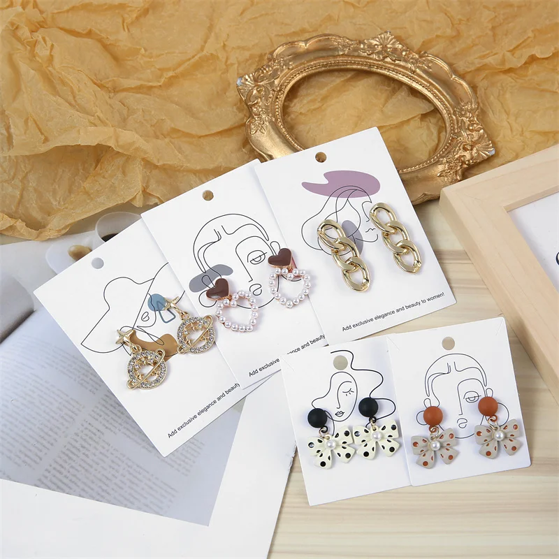 Fashion 6x9cm 50pcs/lot Line Beauty Pattern Earring Display Cards Necklace Jewelry Packing Paper Card Tag Holders Custom logo | Украшения и