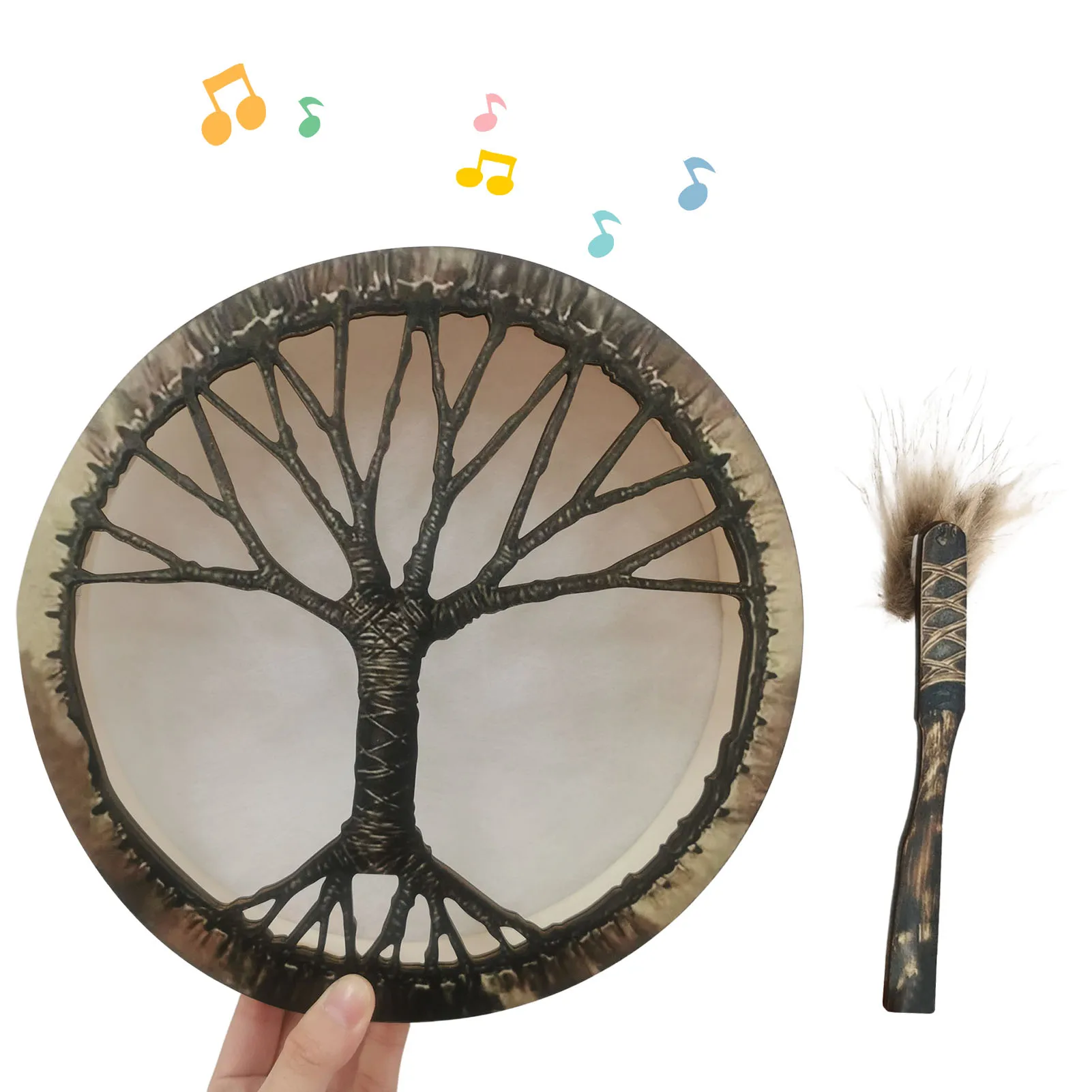 

Кожаный барабан, древо жизни, музыкальный ручной барабан, древо жизни, ручной барабан, изысканное ремесленное украшение, креативное украшен...