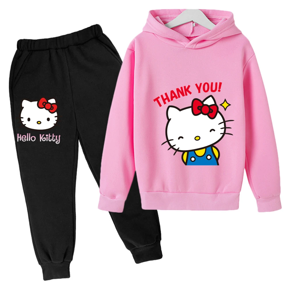 

Hello Kitty Hoodie Set for Girls Spring Autumn Children Clothing Suit Baby Boys Girls Clothes Sport Pants 2pcs Tracksuits