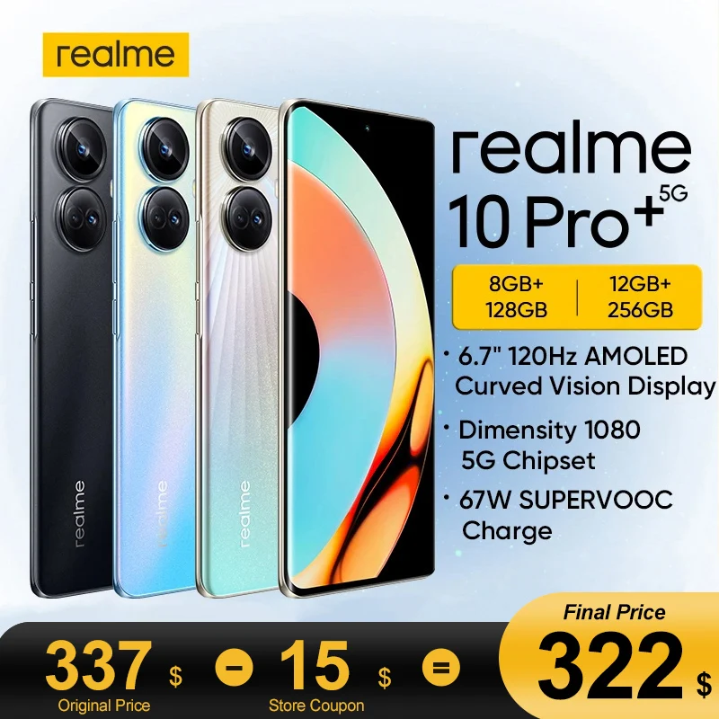 

Смартфон realme 10 Pro Plus, 1080 дюйма, 6,7 Гц, 120 МП, 5000 мАч