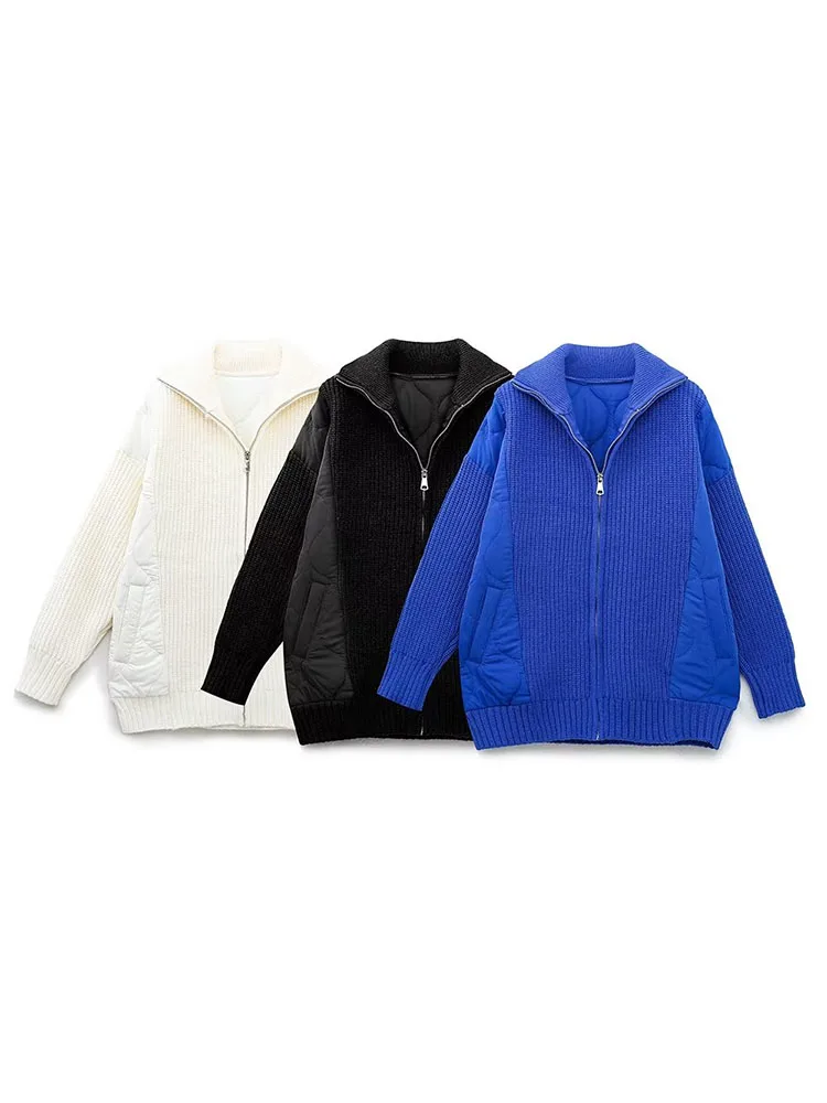 

Зимнее женское Хлопковое платье, свитер с высоким воротником, пальто в стиле пэчворк, кардиган, сезонный плотный стиль, свободная молния, вя...