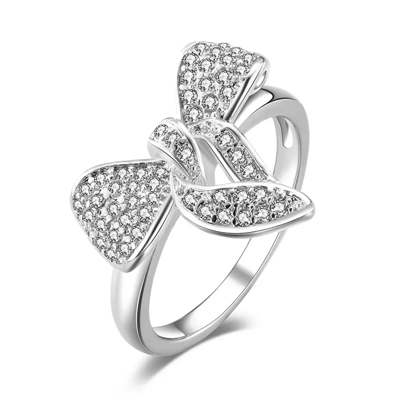 Модные кольца с бантом из циркона простые позолоченные обручальные для женщин