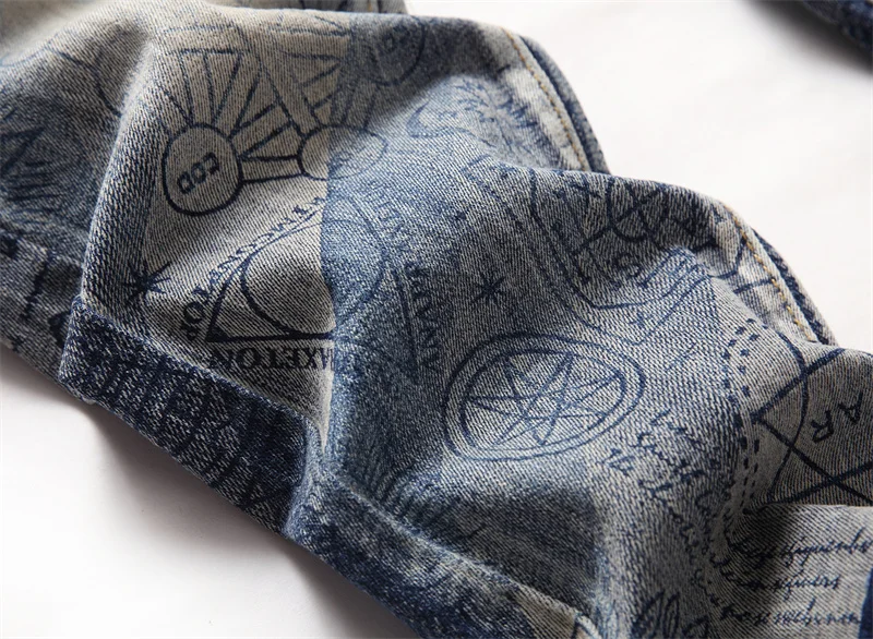 Men's Colorful Graffiti Printed Jeans Y2K Colorful Slim Fit Tapered Elastic Casual Pants Fashion Street Clothing Small Foot Pant