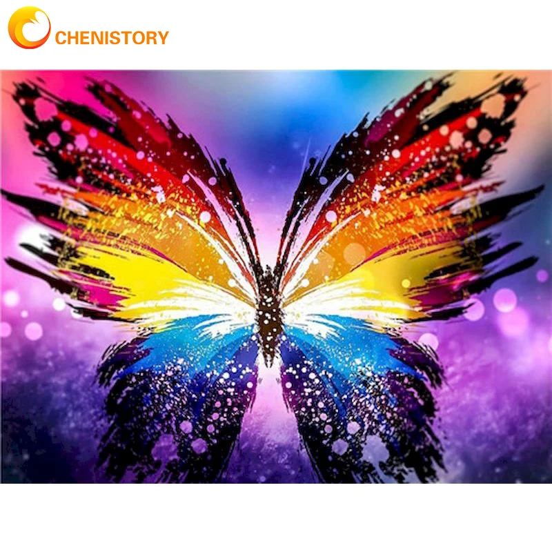 

CHENISTORY Oil Picture By Number Animal On Canvas Acrylic Paint Handmade Color Butterfly Drawing Painting By Number Home Decor