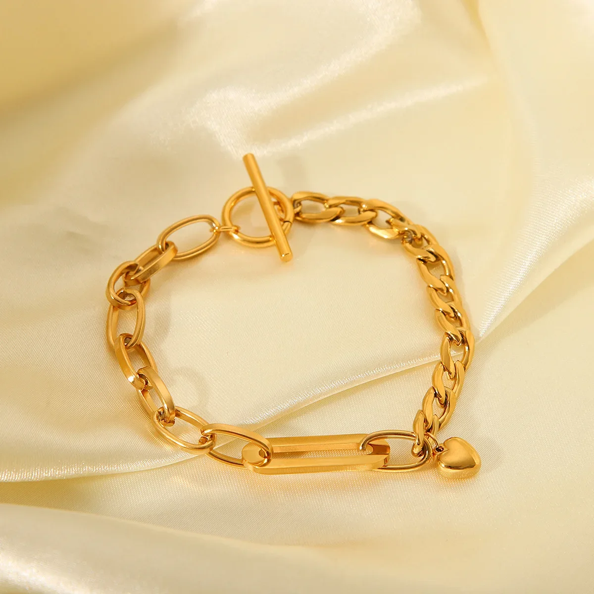 Нержавеющая сталь кубинская цепочка овальная браслет с подвеской в виде сердца