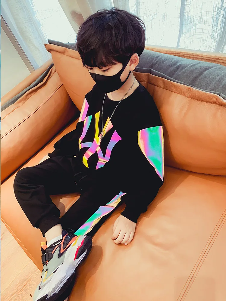 

Children's clothes boy's autumn clothes colorful reflective suit 2023 new spring and autumn medium children handsome sports fash