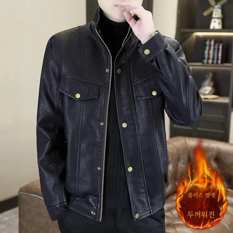 2024 новая зимняя утолщенная кожаная мужская модная брендовая куртка-карго на
