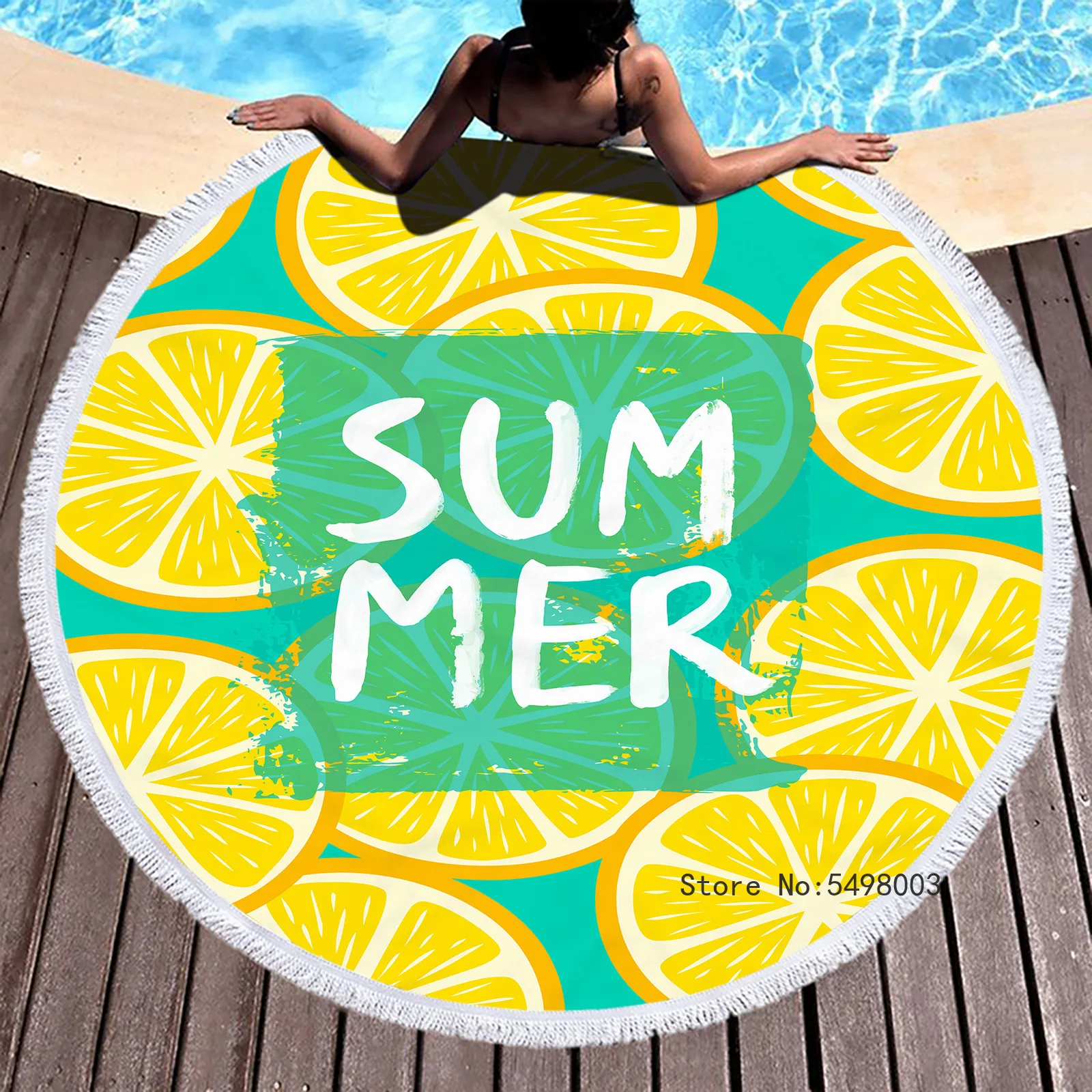 

Summer Fruit Watermelon Lemon Beach Towel Round Towels with Tassel Yoga Mat Custom Microfiber Swimming Bath Towel Travel Towels