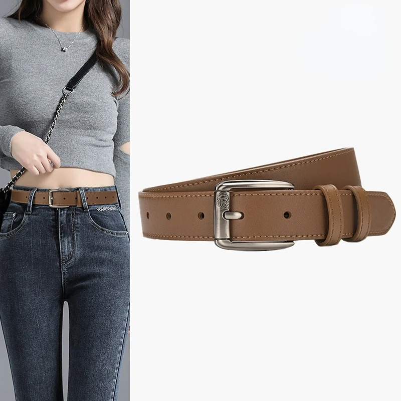 New Leather Women's Belt Zinc Alloy Needle Buckle Perforated Belt Casual Jeans Simple and Versatile Student Belt