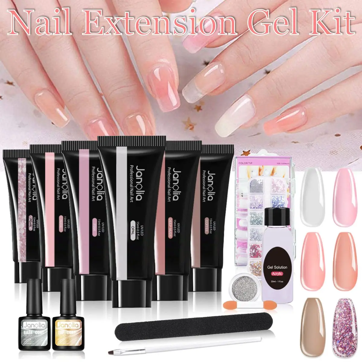 

15 in 1 Poly Extension Gel with Slip Solution Enhancement Builder Gel Manicure Starter Kit for Nail Home DIY and Salon