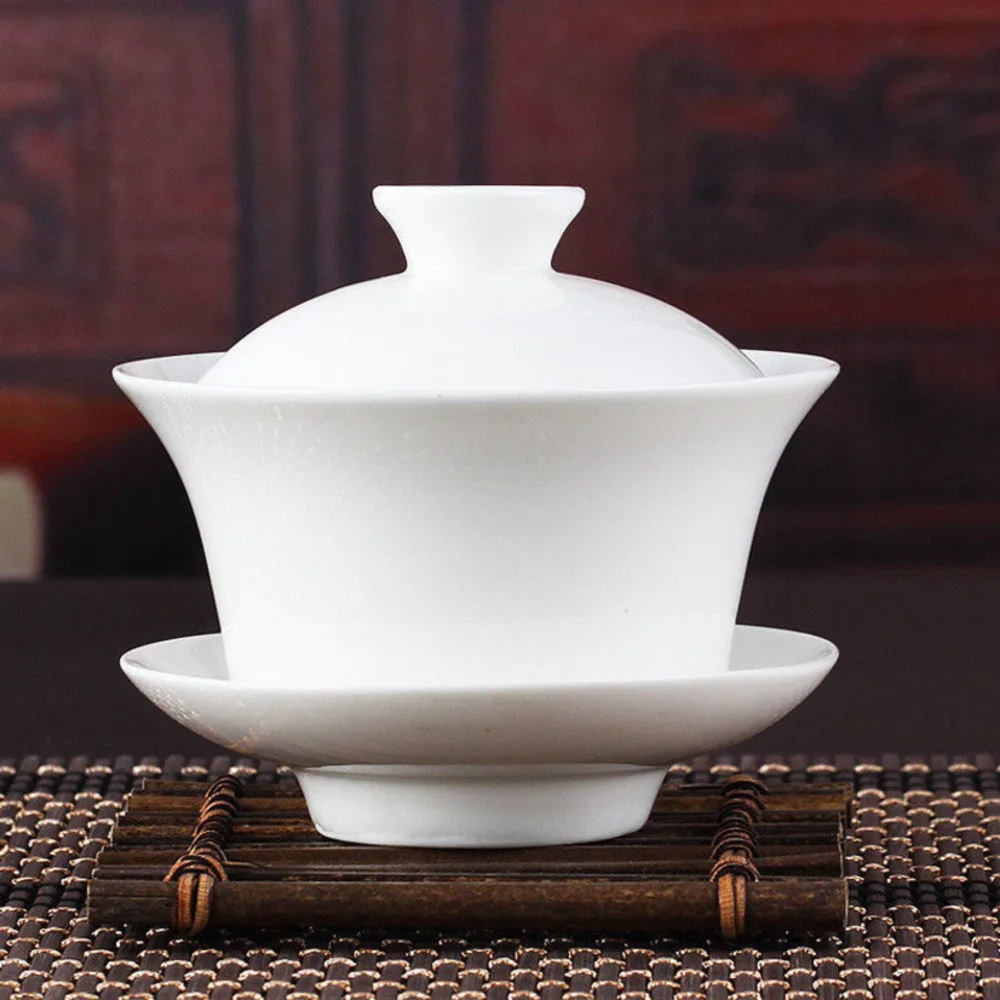 

Chinese Gaiwan Tea Set Kung Fu White Ceramic Gaiwan White Teaware Sancai Tea Cup