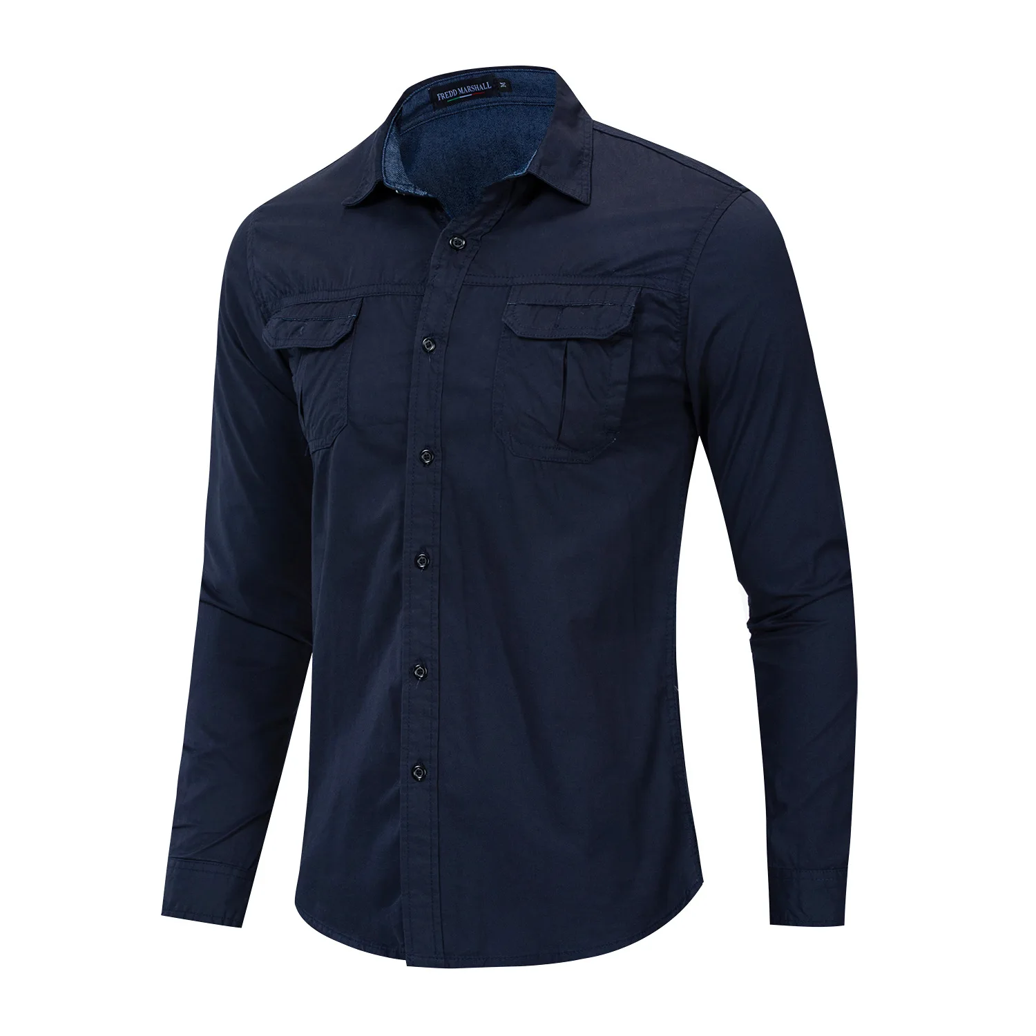 Military Style Cotton Men's Shirts Lapel Chest Pocket Casual Fashion Buttons Long Sleeve Male Shirt Solid Loose Large Size Top