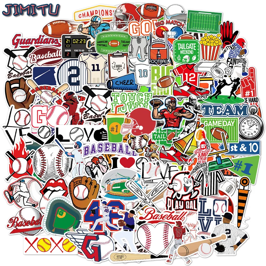

100 Pcs Cartoon Art Baseball Stickers Rugby Sports Waterproof Stickers Suitable for Laptops Helmets Bicycles Children's Gift