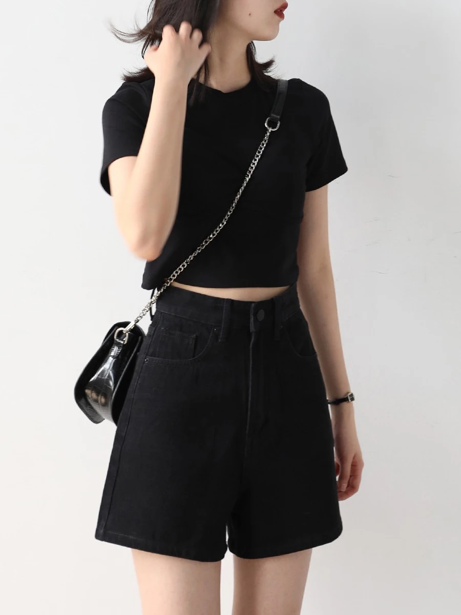 CHIC VEN Women's Shorts Korean Casual High Waisted Loose Pants A-line Blue Denim Jean Pants Short Trousers Female Summer 2023