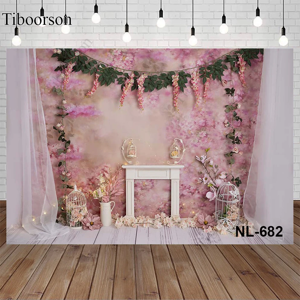 

Newborn Girl Baby1st Birthday Party Spring Pink Flowers Backdrop Child Portrait Baby Shower Photography Background Decor Banner