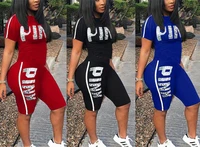 2022 new women short sleeve top pants 2pcs tracksuits set pink letter print sporty two pieces mathing sets summer casual suit