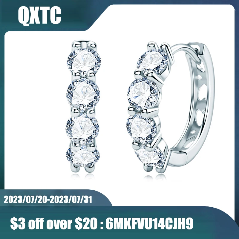 

QXTC Hoops Earrings 925 Sterling Silver Real 4mm Moissanite Stud Earrings 14K Gold Plated For Women Sparkling Jewelry Gifts