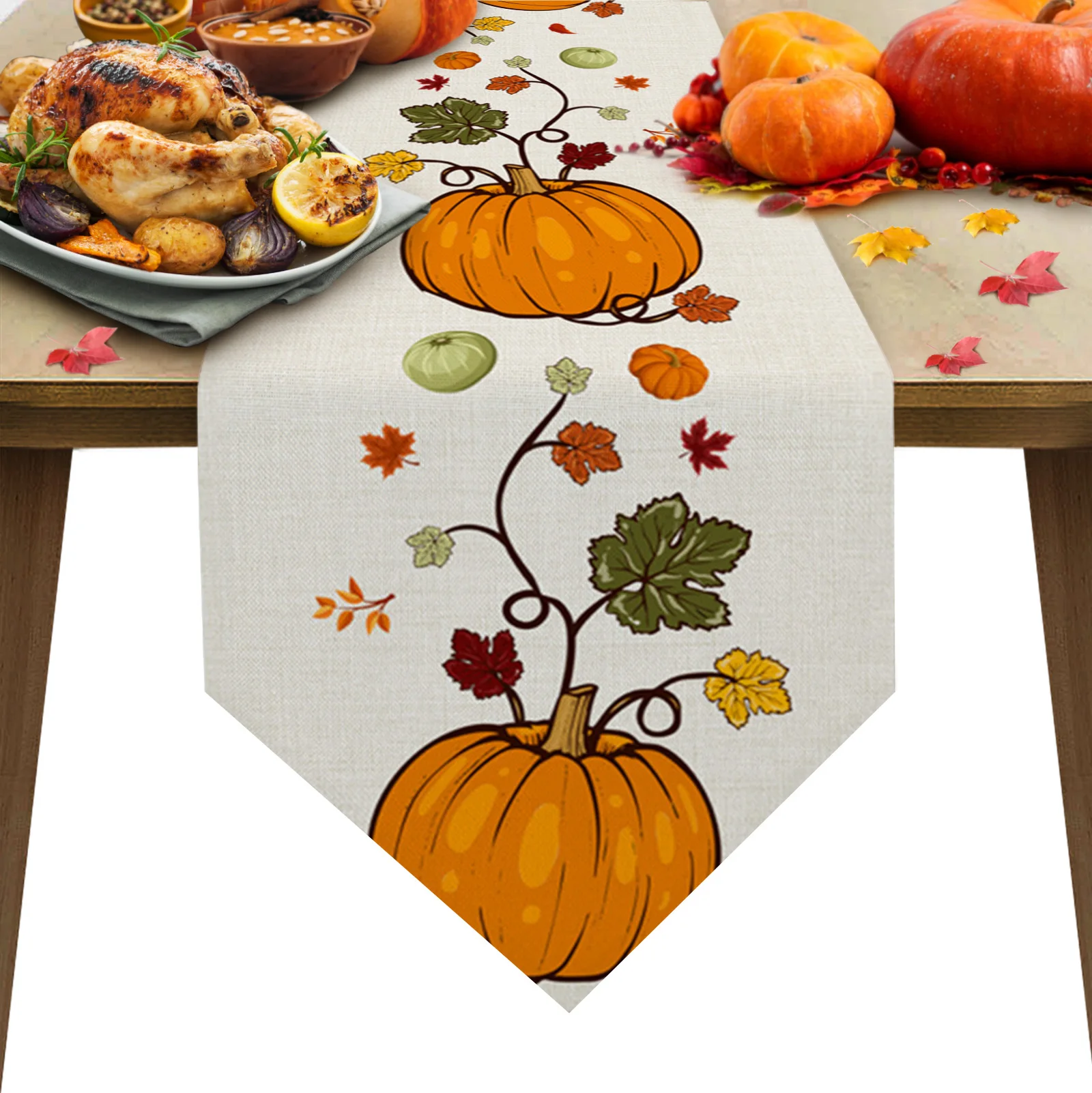 

Thanksgiving Fall Pumpkin Maple Leaf Table Runners Holiday Wedding Decor Dinning Table Cover Christmas Decorations Table Cloth