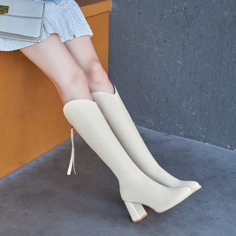 2022 Back Zip Winter Boots Lady Women's Rubber Shoes Rain Round Toe Sexy Thigh High Heels High Sexy  Zipper Autumn