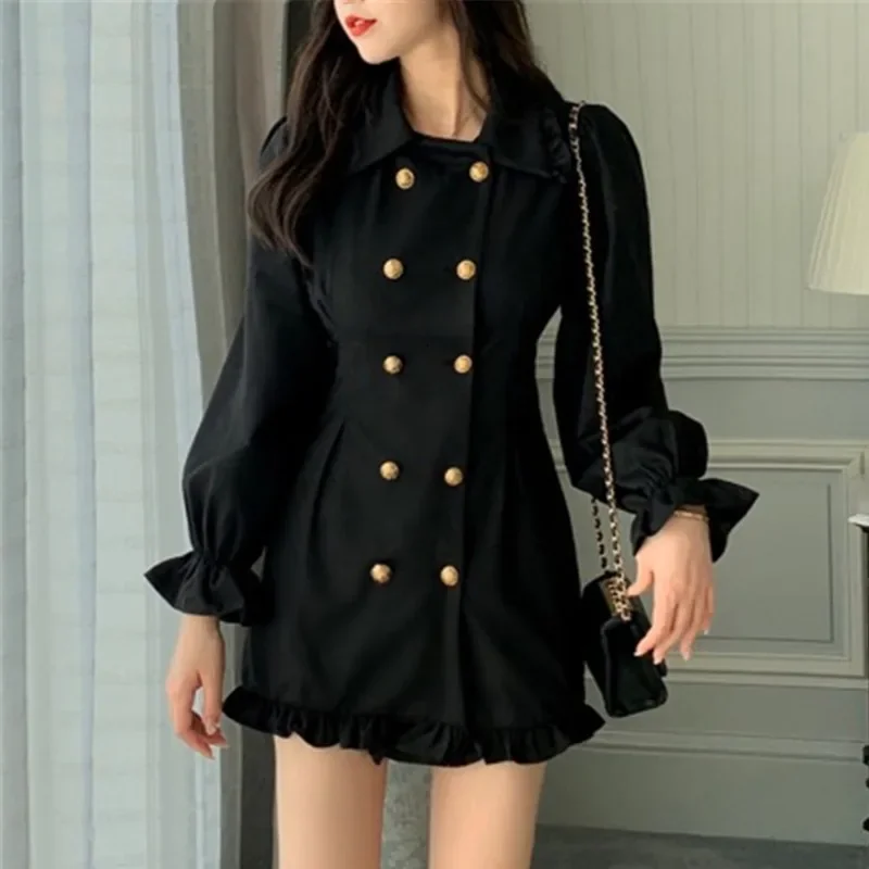 

New Arrival Long Sleeve Shirt dress Korean Short Skater Collar Sexy Black Dress Women Dresses Female Vintage Tunic Party Clothes