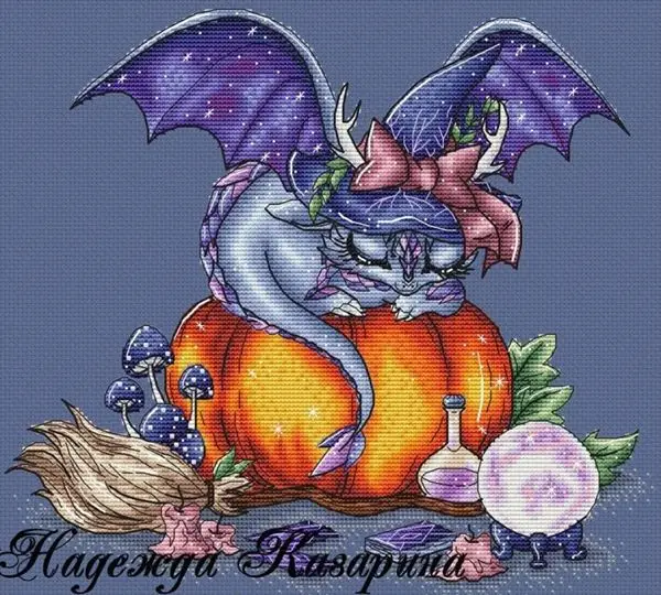 

DIY Cross Stitch Embroidery 14CT Kits Needlework Craft Set unPrinted Canvas Cotton Thread Home halloween Pumpkin Dragon 37-35