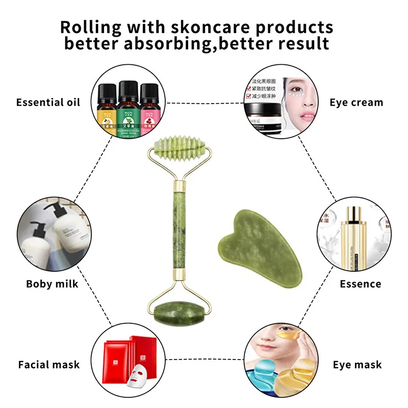 Guasha Natural Stone Massage Face Jade Roller Gua Sha Tool Set for SPA Body visage rouleau de massage |