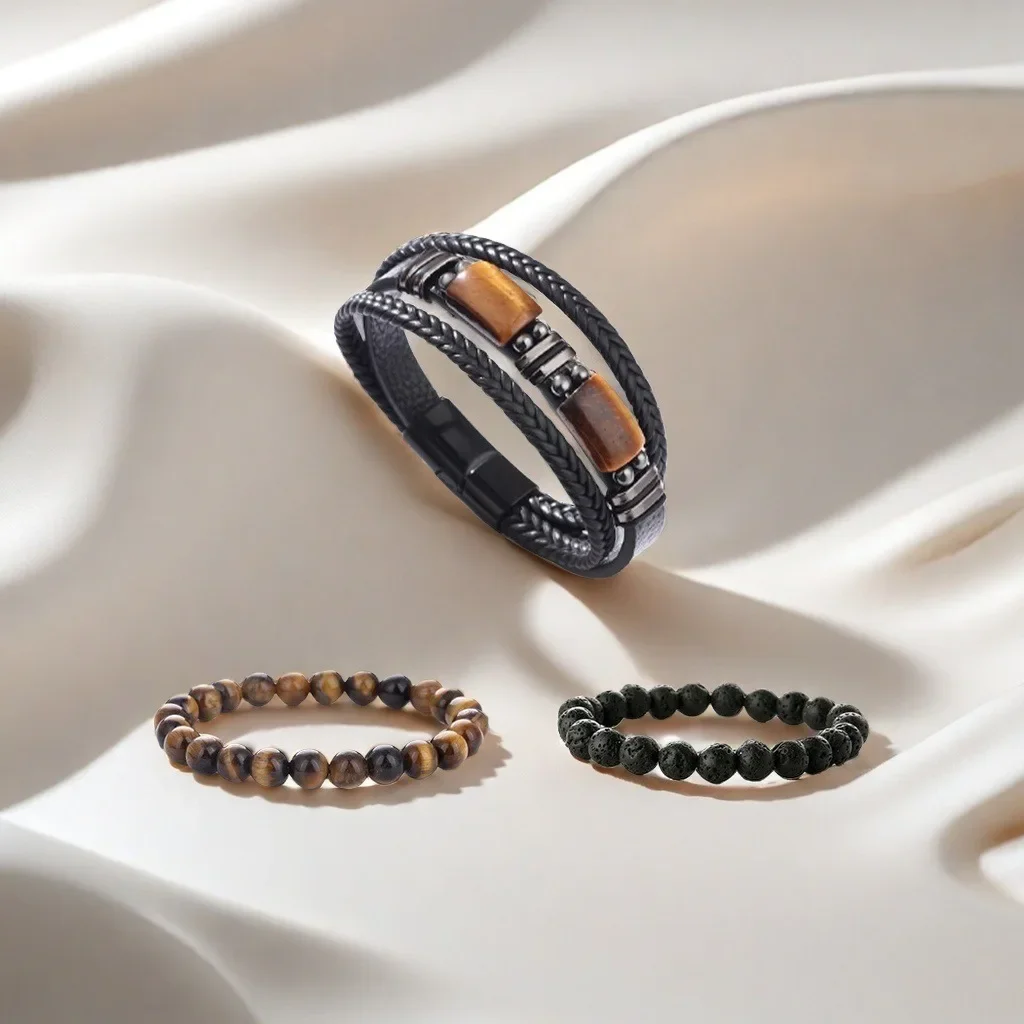 Многослойный браслет из нержавеющей стали с магнитной пряжкой тигровый глаз