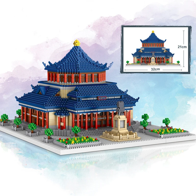 

3D Model DIY Diamond Blocks Bricks Building Toy for Children Sun Yat-sen Memorial Hall Statue Palace World Architecture