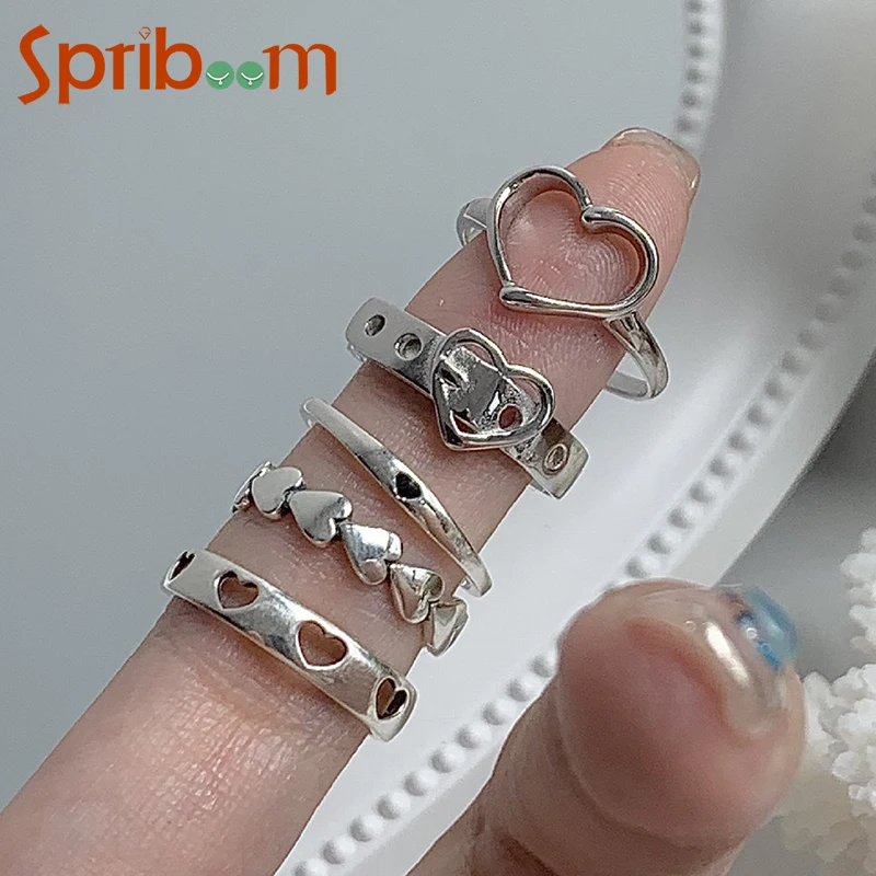 

Hollow Love Heart Set of Rings for Women Girls Vintage Geometric Index Finger Ring Fashion Jewelry Wedding Knuckle Accessories