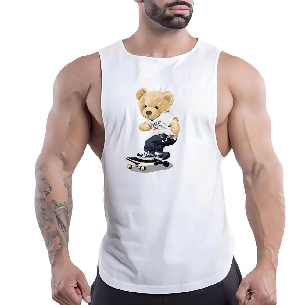 

Summer Adult Men'S Sports Fitness Outdoor Crew Neck Vest Doll Bear Pattern 2d Print Multi-Color Fashion Trend Sleeveless Shirt